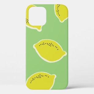 Hand drawn seamless pattern with lemons in yellow, iPhone 12 case