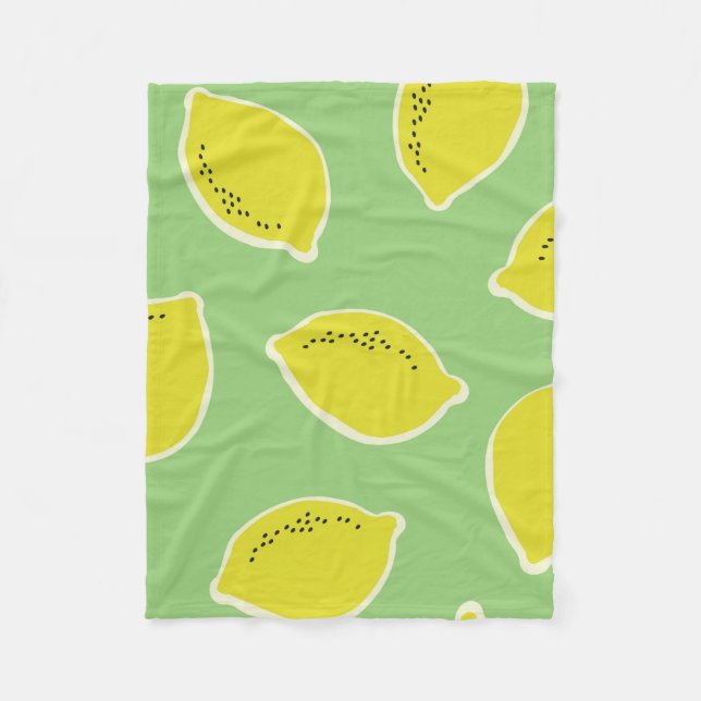 Hand drawn seamless pattern with lemons in yellow, fleece blanket (Front)