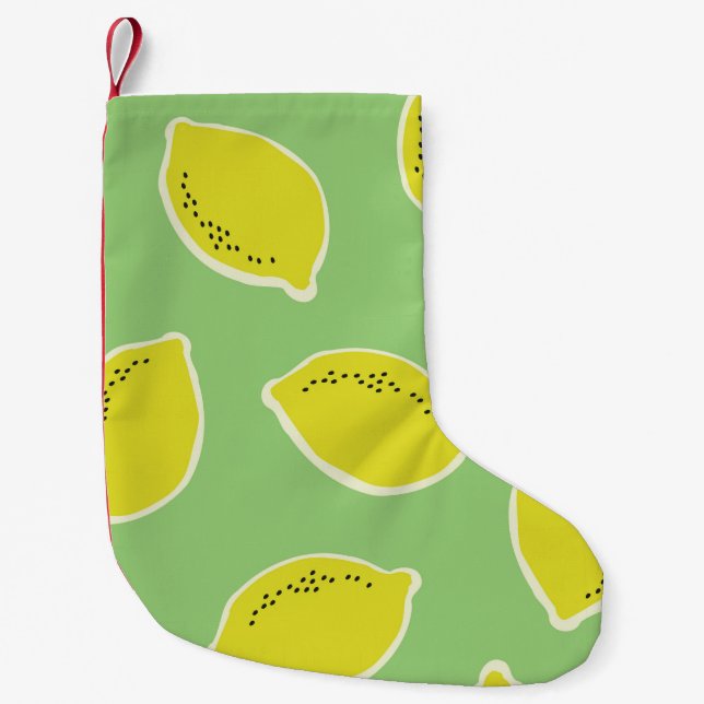 Hand drawn seamless pattern with lemons in yellow, small christmas stocking (Front)