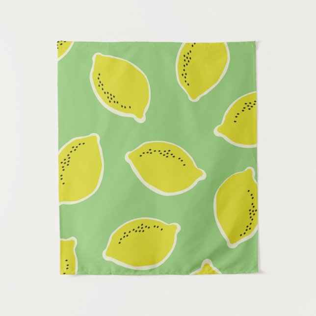 Hand drawn seamless pattern with lemons in yellow, tapestry (Front)