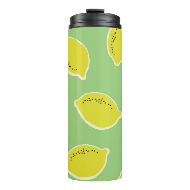 Hand drawn seamless pattern with lemons in yellow, thermal tumbler (Front)
