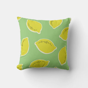 Hand drawn seamless pattern with lemons in yellow, throw pillow