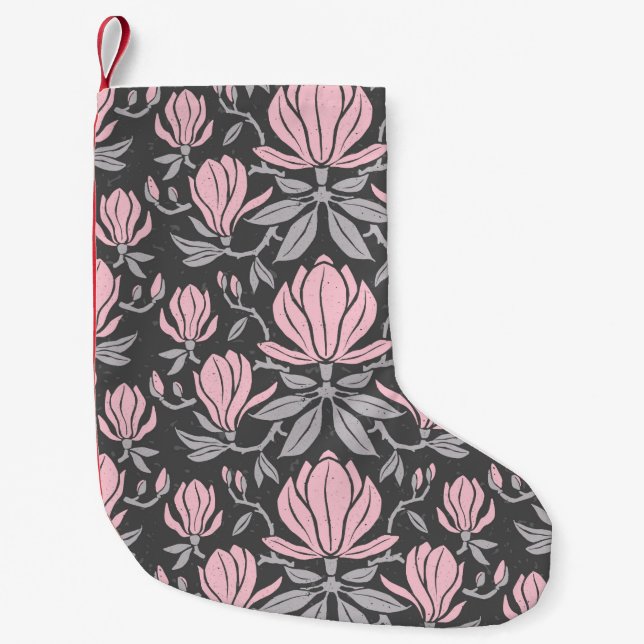 Hand-drawn seamless pattern with magnolia flowers. small christmas stocking (Front)