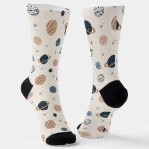 Hand Drawn Seamless Pattern with Planets Socks