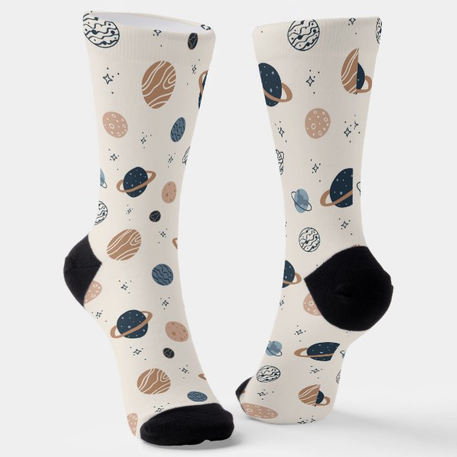 Hand Drawn Seamless Pattern with Planets Socks (Angled)
