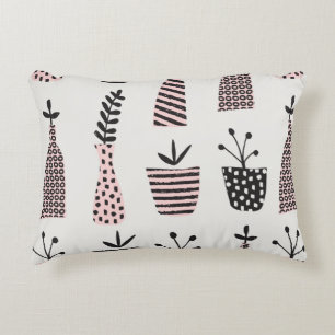 Hand drawn seamless pattern with plants in black,c accent pillow