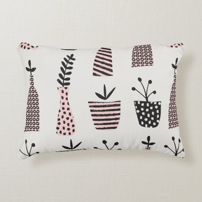 Hand drawn seamless pattern with plants in black,c accent pillow (Front)