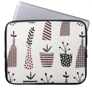 Hand drawn seamless pattern with plants in black,c laptop sleeve