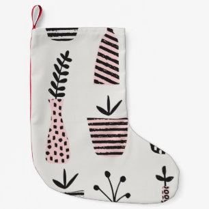 Hand drawn seamless pattern with plants in black,c small christmas stocking