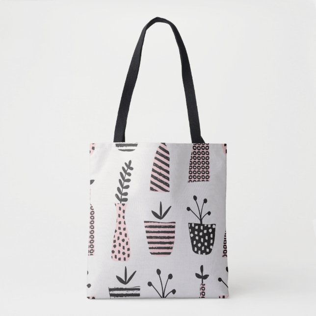 Hand drawn seamless pattern with plants in black,c tote bag (Front)