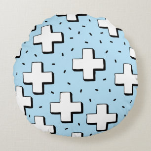 hand drawn seamless pattern with plus signs round pillow