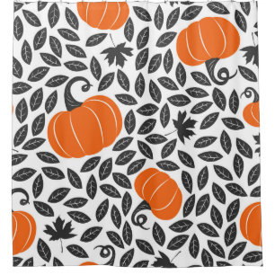 Hand drawn seamless pattern with pumpkins and leav