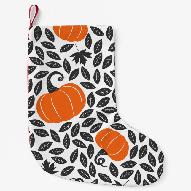 Hand drawn seamless pattern with pumpkins and leav small christmas stocking (Front)