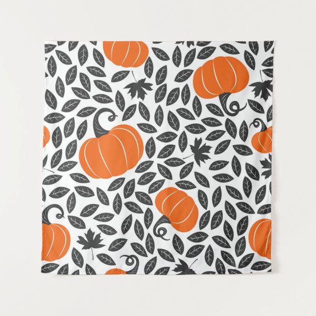 Hand drawn seamless pattern with pumpkins and leav tapestry (Front)