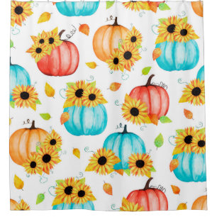 Hand drawn seamless pattern with sunflowers pumpki