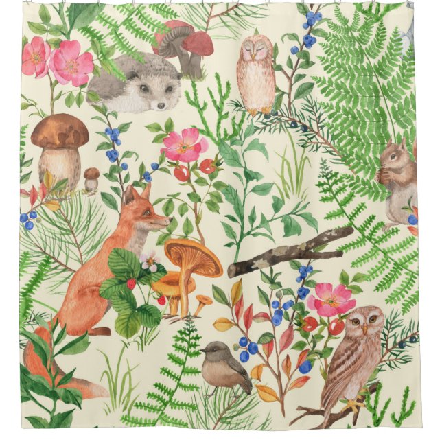 Hand drawn seamless pattern with watercolor forest (Front)