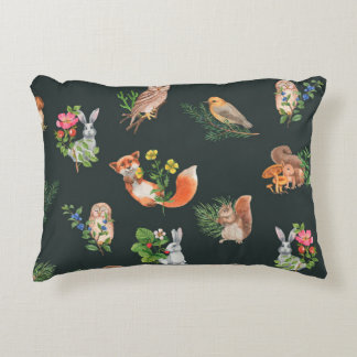 Hand drawn seamless pattern with watercolor forest accent pillow
