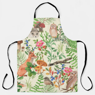 Hand drawn seamless pattern with watercolor forest apron