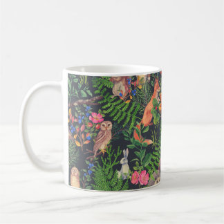 Hand drawn seamless pattern with watercolor forest coffee mug