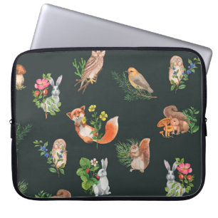 Hand drawn seamless pattern with watercolor forest laptop sleeve