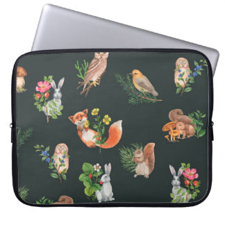 Hand drawn seamless pattern with watercolor forest laptop sleeve