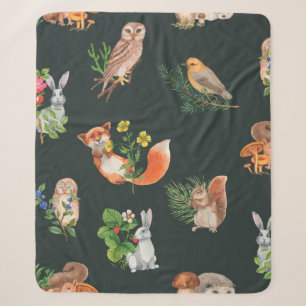Hand drawn seamless pattern with watercolor forest sherpa blanket
