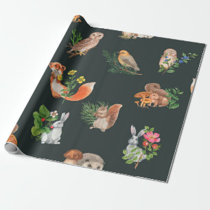 Hand drawn seamless pattern with watercolor forest wrapping paper