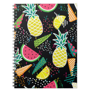 Hand drawn seamless pattern with watermelon pinea notebook