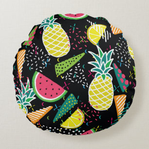 Hand drawn seamless pattern with  watermelon pinea round pillow