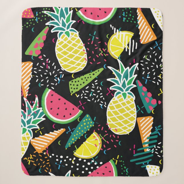 Hand drawn seamless pattern with  watermelon pinea sherpa blanket (Front)