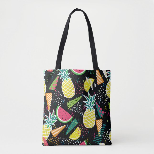 Hand drawn seamless pattern with  watermelon pinea tote bag (Front)
