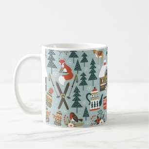 Hand drawn seamless vintage pattern with cute fore coffee mug