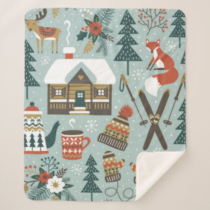 Hand drawn seamless vintage pattern with cute fore sherpa blanket