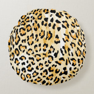 hand drawn seamless yellow and white color leopard round pillow