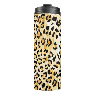 hand drawn seamless yellow and white colour leopar thermal tumbler