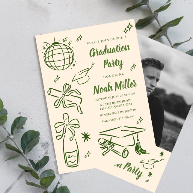 Hand Drawn Senior Graduation Invitation Template, (Creator Uploaded)
