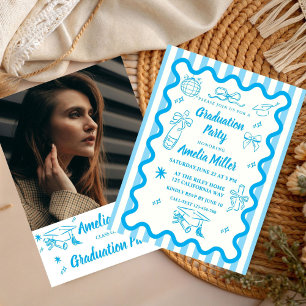 Hand Drawn Senior Graduation Whimsical Wavy Invitation