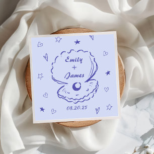 Hand Drawn Shell Beach Ocean Wedding Napkins