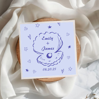 Hand Drawn Shell Beach Ocean Wedding Napkins
