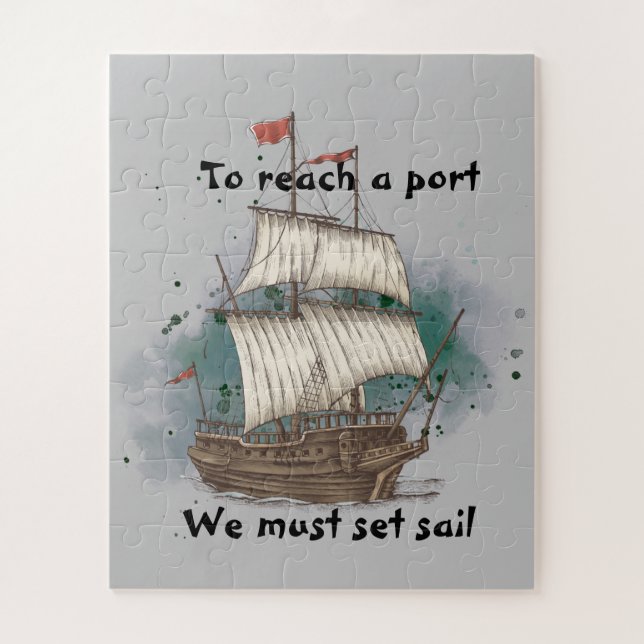 Hand Drawn Ship In Bow Wave On Splash Background Jigsaw Puzzle (Vertical)