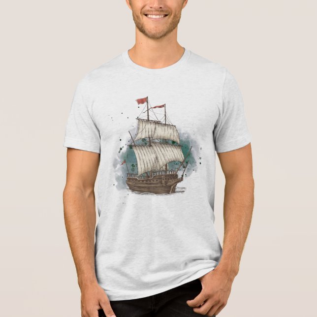 Hand Drawn Ship Tri-Blend Shirt (Front)