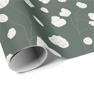 Hand Drawn Silver Dollar Lunaria Pattern Custom Wrapping Paper