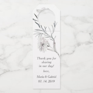 Hand-drawn silvered flower. Simple Modern Bottle Tag