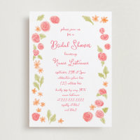Hand Drawn Simple Orange Red Floral Bridal Shower