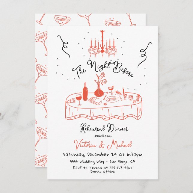 Hand Drawn Sketc The Night Before Rehearsal Dinner Invitation (Front/Back)