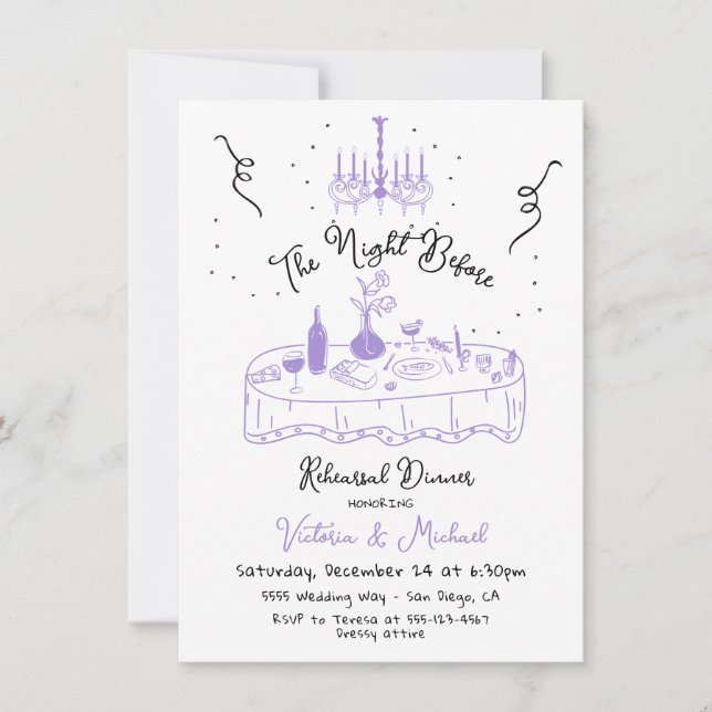 Hand Drawn Sketc The Night Before Rehearsal Dinner Invitation (Front)