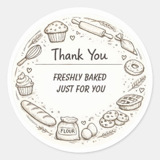 Hand-Drawn Sketch bakery Thank You Classic Round Sticker