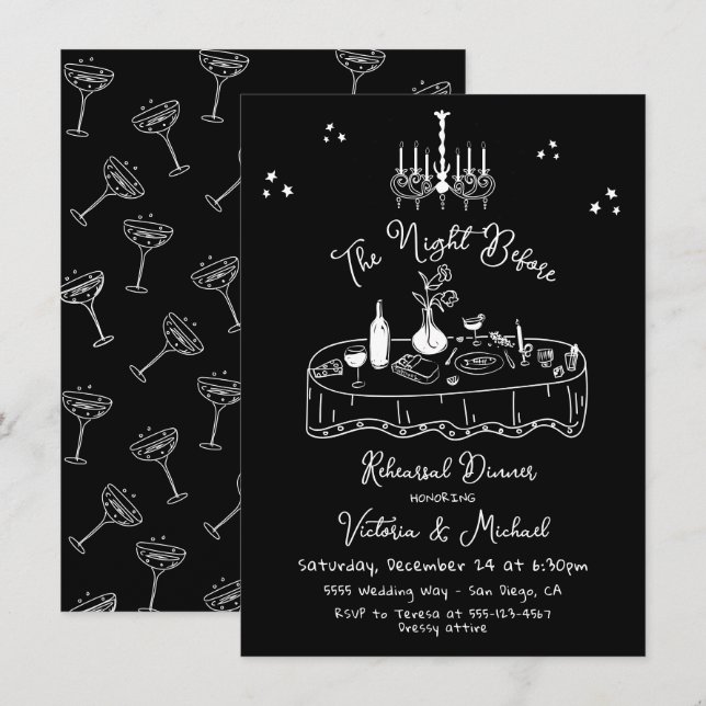 Hand Drawn Sketch Night Before Rehearsal Dinner Invitation (Front/Back)