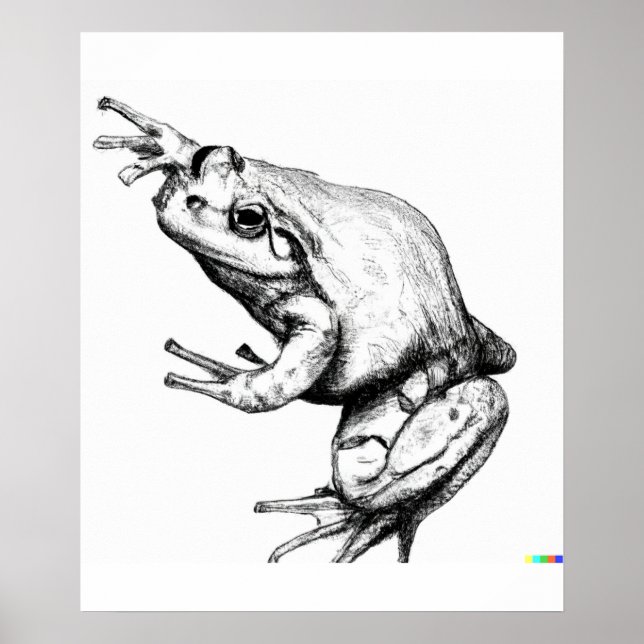 hand drawn sketch of Frog  in Ukiyo-E Style art Poster (Front)