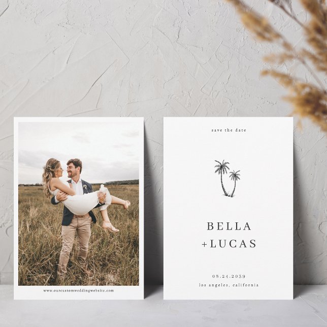 Hand Drawn Sketch Palm Tree Photo Wedding Website Save The Date (Creator Uploaded)
